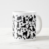 Grande Tasse Silhouette de chien noir et blanc (Devant droit)
