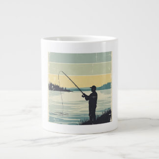 Grande Tasse Silhouette vintage de pêche au bord d'un lac