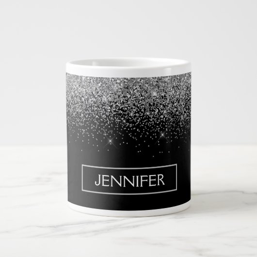 Grande Tasse Silver Black Parties scintillant Girl Monogramme N (Devant)