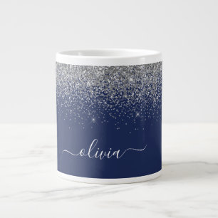 Grande Tasse Silver Navy Parties scintillant bleue Métal Nom du