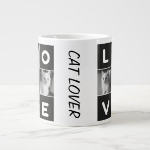 Grande Tasse Simple Amoureux des chats minimaliste noir et blan