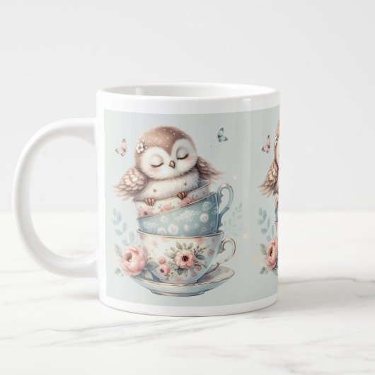 Grande Tasse Sleeping Owl in Stacked Floral Teacups (Gauche)