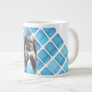 Grande Tasse SlipperyJoe's homme musclé six-pack abs blanc sous