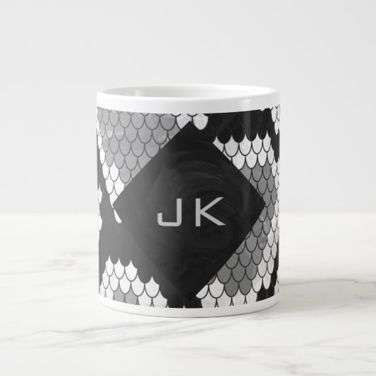 Grande Tasse Snakeskin Gris, blanc et noir Monogramme (Devant)
