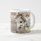 Grande Tasse Spring Birdhouse With Pastel Flowers And Bird (Devant droit)