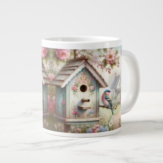 Grande Tasse Spring Birdhouse With Pastel Flowers And Bird (Devant droit)