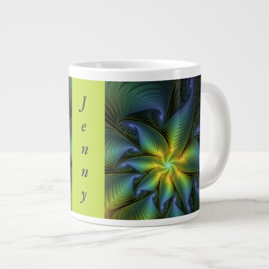 Grande Tasse Star Abstraite, Blue Green Golden Fractal Art Nom (Devant droit)