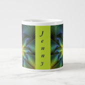 Grande Tasse Star Abstraite, Blue Green Golden Fractal Art Nom (Devant)
