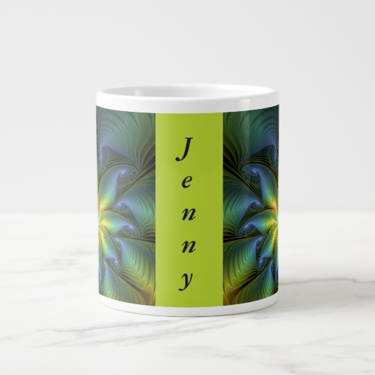 Grande Tasse Star Abstraite, Blue Green Golden Fractal Art Nom (Devant)