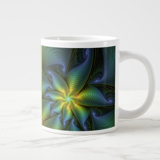 Grande Tasse Star Abstraite, Blue Green Golden Fractal Art Nom (Droite)