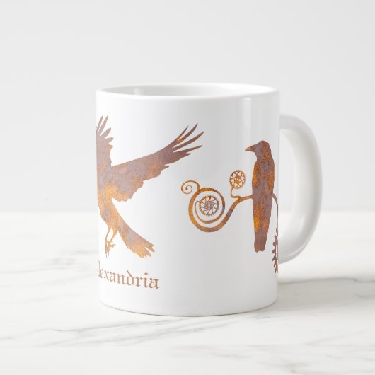 Grande Tasse Steampunk Rousty Gears and Crows Nom personnalisé (Devant droit)