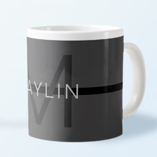 Grande Tasse Stylé Masculin Gris Foncé Nom & Monogramme