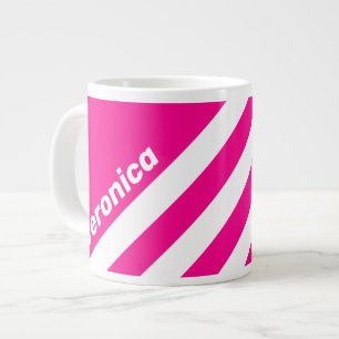 Grande Tasse Sucette Rétro Rose Trois Rayures avec Nom