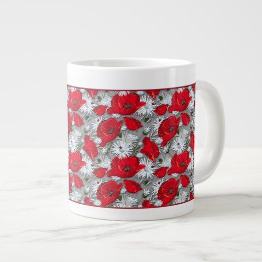 Grande Tasse Superbes pavots rouges fleurs d'été motif (Devant droit)