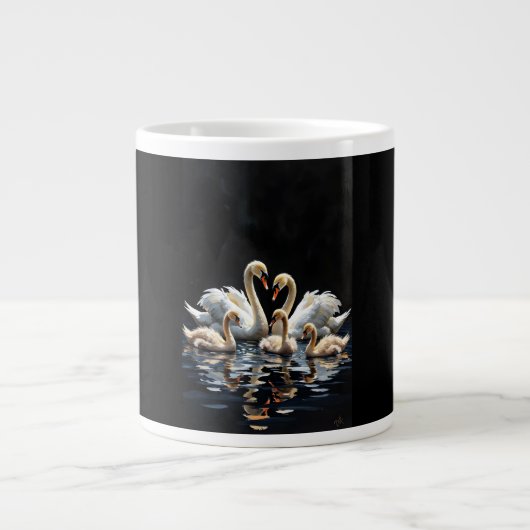 Grande Tasse Swan Family on Black Lake Artwork (Devant)
