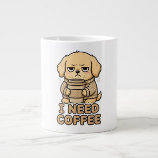 Grande Tasse T-shirt drôle Chien Grincheux J'ai Besoin de Café