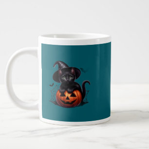 Grande Tasse T-shirt Halloween Chat Noir Mignon Assis sur une C