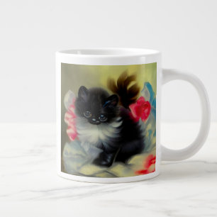 Grande Tasse Tableau vintage de chaton noir et blanc