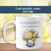 Grande Tasse Teacup bleu Dusty Fleurs jaunes