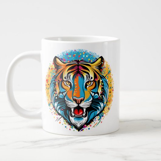 Grande Tasse Tiger Head Rainbow colors paint stains (Gauche)