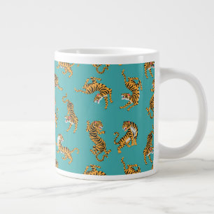 Grande Tasse Tiger sur Motif Turquoise
