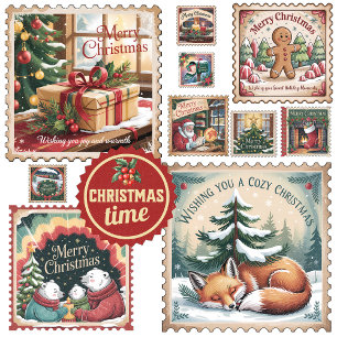 Grande Tasse Timbres Postaux Anciens de Noël Xmas