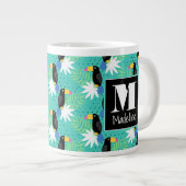 Grande Tasse Toucans sur Turquoise| Monogramme (Devant droit)