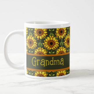 Grande Tasse Tournesol orange jaune avec vert et Brown