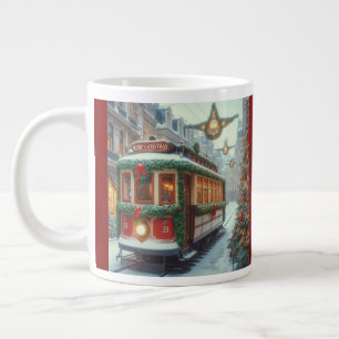Grande Tasse Tramway de Noël vintage dans une ville enneigée