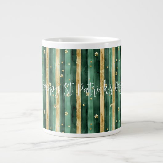 Grande Tasse Trèfle Vert Or Rayures de la Saint-Patrick (Devant)