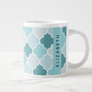 Grande Tasse Trellis Bleu Marocain, Quatrefoil, Votre Nom
