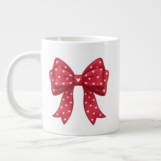 Grande Tasse Trendy Coquette Red Ribbon Bow with White Hearts (Gauche)