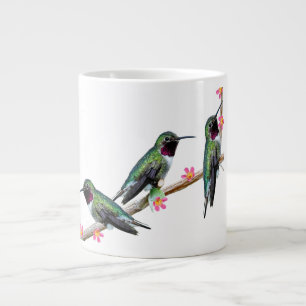 Grande Tasse Trois colibris perchés sur une branche d'une fleur