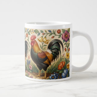 Grande Tasse Trois coqs dans un jardin en fleurs