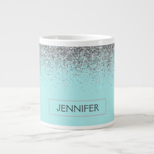 Grande Tasse Turquoise Aqua Blue Silver Parties scintillant Gir