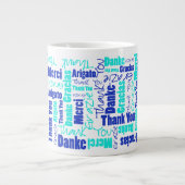 Grande Tasse Typographie Merci Multilingue Turquoise Bleu (Devant)