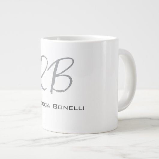Grande Tasse Unique Monogramme gris blanc moderne (Devant droit)