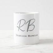 Grande Tasse Unique Monogramme gris blanc moderne (Devant)
