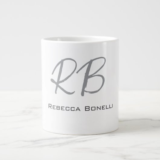 Grande Tasse Unique Monogramme gris blanc moderne (Devant)