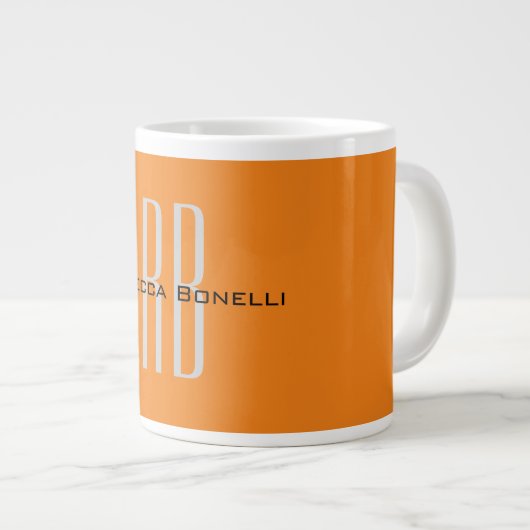 Grande Tasse Unique Unique Orange Initiales Monogramme Moderne (Devant droit)