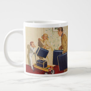 Grande Tasse Vacances en famille vintage, papa, enfants et vali