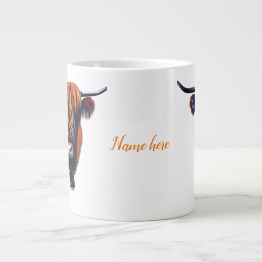 Grande Tasse Vache Highland avec nom modifiable (Devant)
