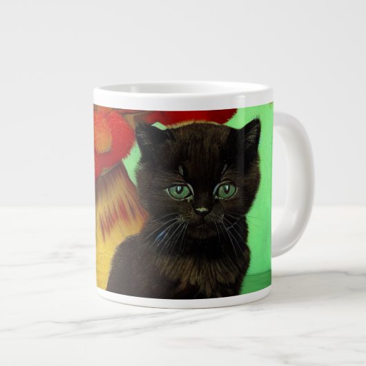 Grande Tasse Van Gogh Black Kitten Fleurs rouges (Devant droit)