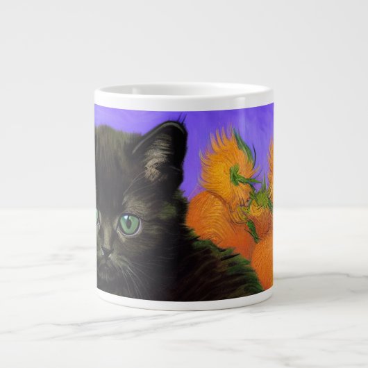 Grande Tasse Van Gogh Kitten noir avec des tournesols (Devant)