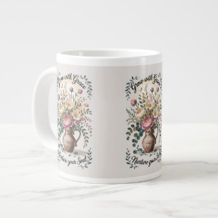 Grande Tasse Vase Avec Floraux Croissance Avec Citation Grace