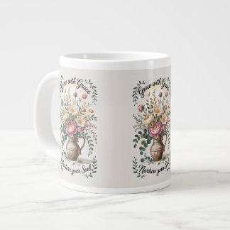 Grande Tasse Vase Avec Floraux Croissance Avec Citation Grace