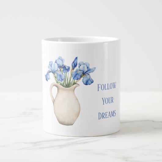 Grande Tasse Vase Crème Fleurs d'Iris Violet (Devant)