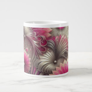 Grande Tasse Ventilateurs Art nouveau rose et argent