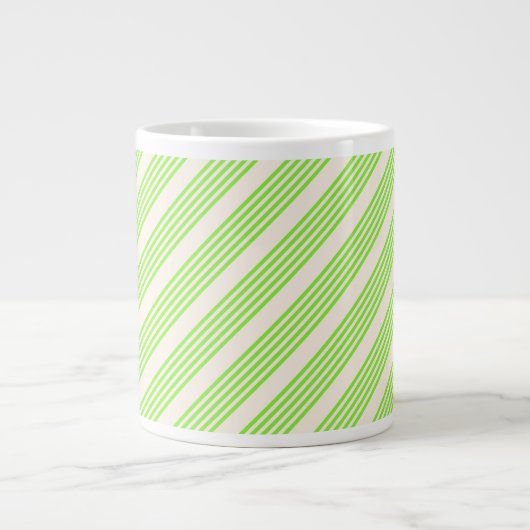 Grande Tasse Vert citron vert et beige cinq rayures motif (Devant)