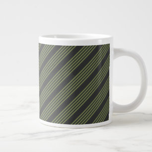 Grande Tasse Vert olive et charbon de bois cinq bandes motif